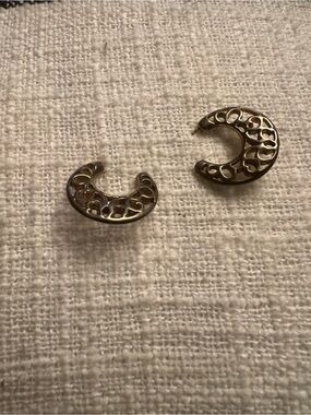 Gold Tone Filigree Crescent Hoop Earrings